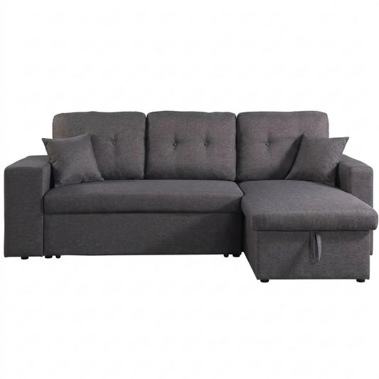 Reversibles Ecksofa mit Schlaffunktion und grauem Stoff