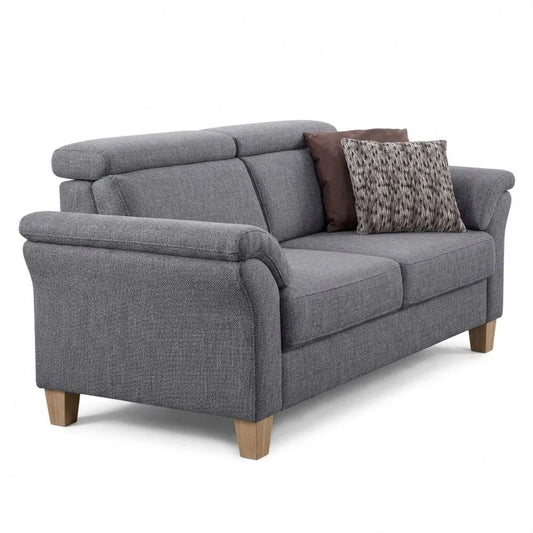 3-Sitzer Sofa im Landhausstil mit verstellbaren Kopfstützen und Federkern, grauer Strukturstoff, 186x84x93 cm