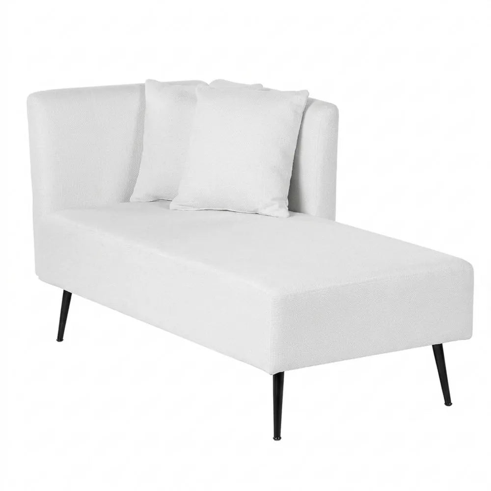 Moderne weiße Chaiselongue links mit Kissen und Metallgestell