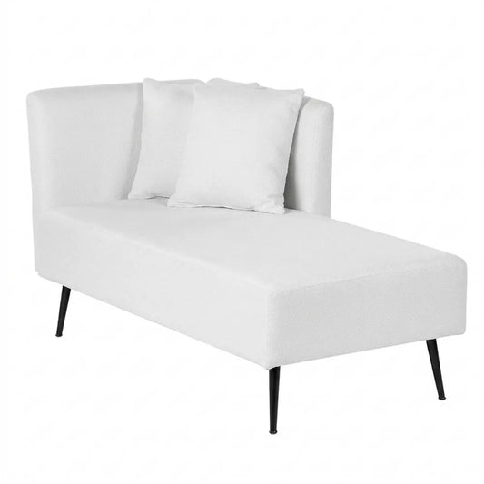Moderne weiße Chaiselongue links mit Kissen und Metallgestell