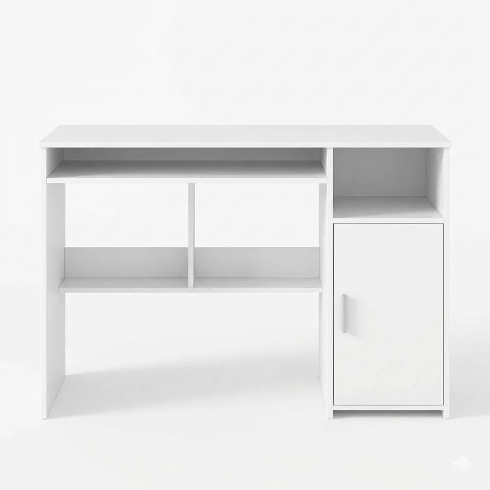 Moderner Schreibtisch mit Tür, minimalistisch gestaltet, ideal für Büro und Schlafzimmer, 108 x 50 cm, Weiß