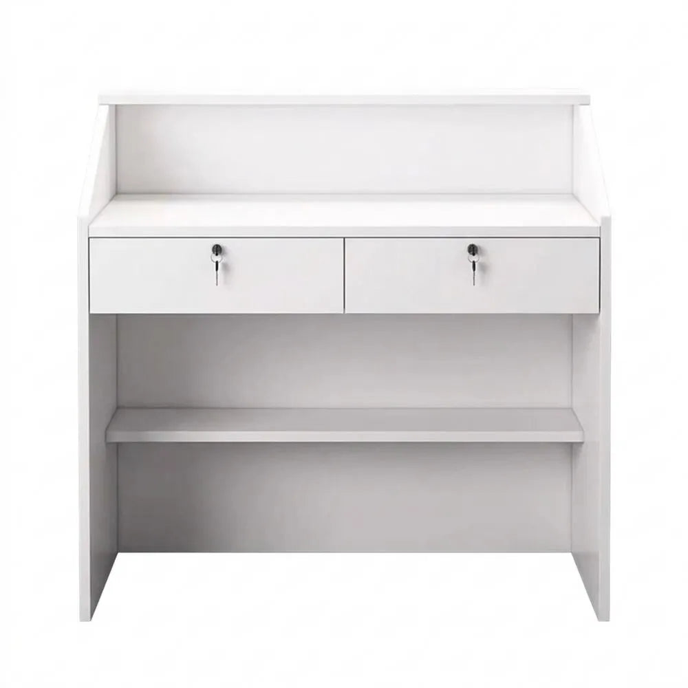 Empfangstisch weiß mit abschließbaren Schubladen, rechteckig, 80 x 38 x 92 cm, ideal für Büro
