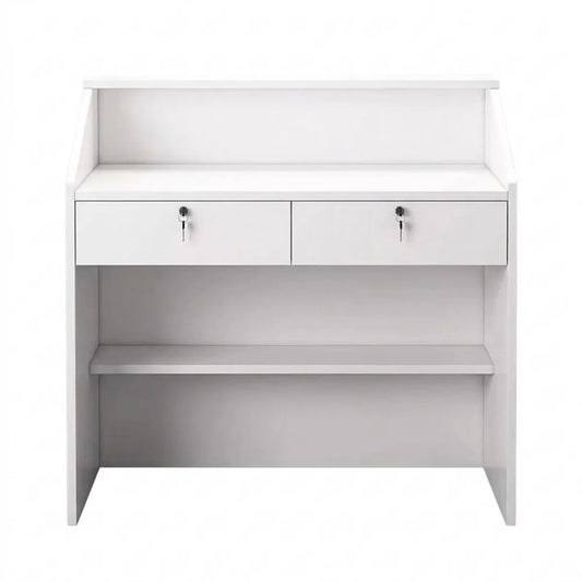 Empfangstisch weiß mit abschließbaren Schubladen, rechteckig, 80 x 38 x 92 cm, ideal für Büro
