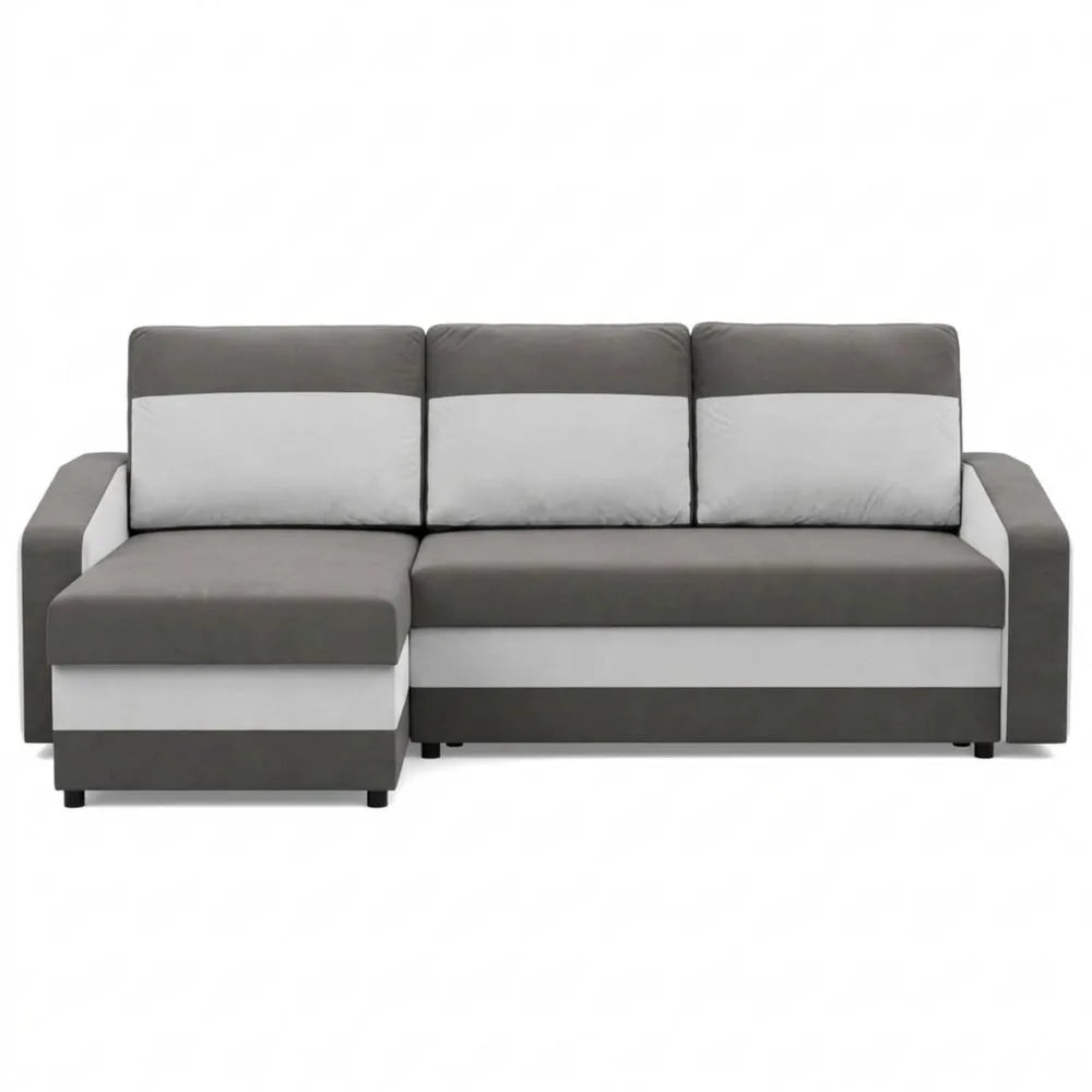 Modulares Ecksofa mit Schlaffunktion und Stauraum, Grauweiß