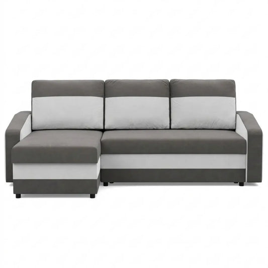 Modulares Ecksofa mit Schlaffunktion und Stauraum, Grauweiß
