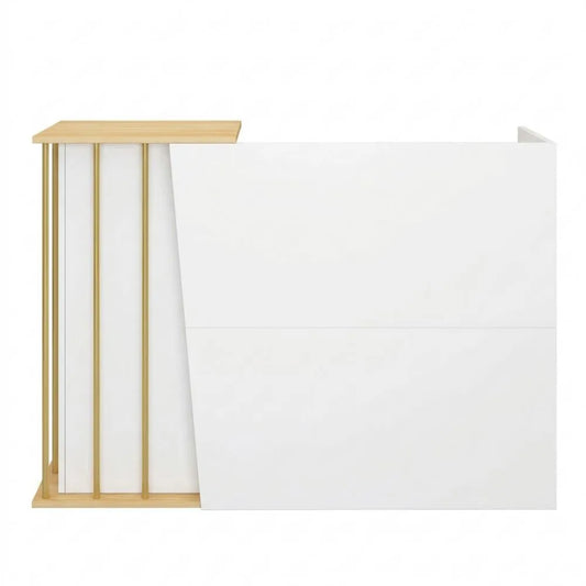 Moderne Empfangstheke mit Stauraum und Regalen, Warmweiß