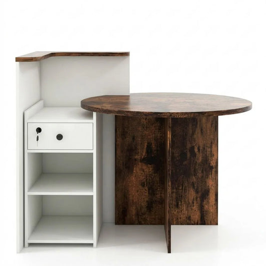 Multifunktionale Empfangstheke mit Schublade und offenen Regalen, ideal für Boutiquen und Salons, 120 x 70 x 100 cm, Weiß